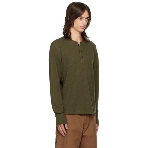 Rag & Bone | Men | Olive Green Basic Essential LS Slub Cotton Henley | Medium - Picture 14 of 15